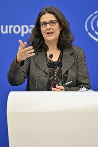 Pressekonferenz mit Gwendoline Delbos-Corfield zur Wahl in Ungarn im EU-Parlament in Straßburg