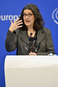 Pressekonferenz mit Gwendoline Delbos-Corfield zur Wahl in Ungarn im EU-Parlament in Straßburg
