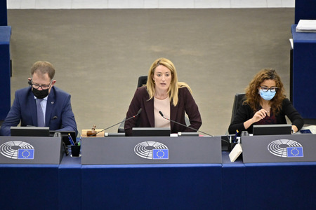 Plenartagung zum Schutz von Ukraine-Flüchtlingen im EU-Parlament in Straßburg