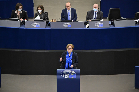 Plenartagung zum Schutz von Ukraine-Flüchtlingen im EU-Parlament in Straßburg