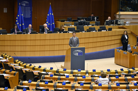 Plenartagung zur Bekämpfung der Straflosigkeit bei Kriegsverbrechen in der Ukraine im EU-Parlament in Brüssel
