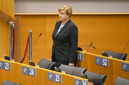 Plenartagung zur Bekämpfung der Straflosigkeit bei Kriegsverbrechen in der Ukraine im EU-Parlament in Brüssel
