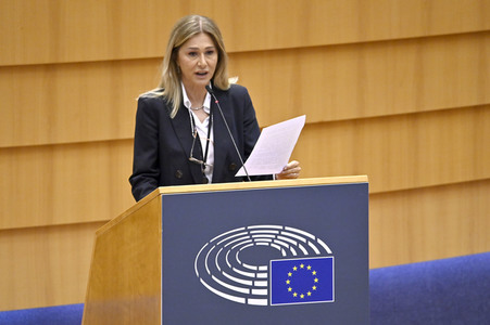 Plenartagung zur Bekämpfung der Straflosigkeit bei Kriegsverbrechen in der Ukraine im EU-Parlament in Brüssel