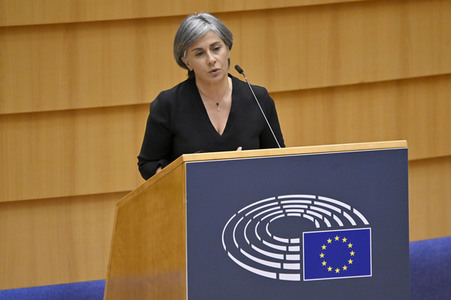 Plenartagung zur Bekämpfung der Straflosigkeit bei Kriegsverbrechen in der Ukraine im EU-Parlament in Brüssel