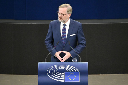 Petr Fiala stellt Prioritäten der tschechischen EU-Ratspräsidentschaft vor im EU-Parlament in Straßburg