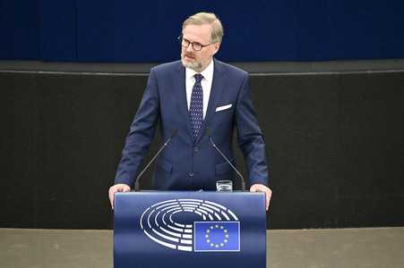 Petr Fiala stellt Prioritäten der tschechischen EU-Ratspräsidentschaft vor im EU-Parlament in Straßburg