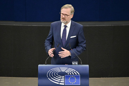 Petr Fiala stellt Prioritäten der tschechischen EU-Ratspräsidentschaft vor im EU-Parlament in Straßburg