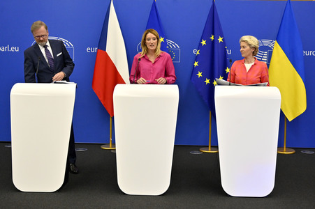 Pressekonferenz zur tschechischen EU-Ratspräsidentschaft im EU-Parlament in Straßburg