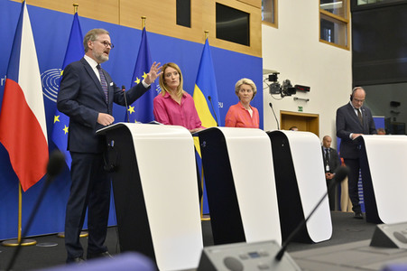 Pressekonferenz zur tschechischen EU-Ratspräsidentschaft im EU-Parlament in Straßburg