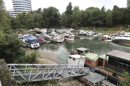 Niedrigwasser am Rhein in Düsseldorf