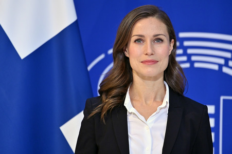 Fototermin mit Sanna Marin im EU-Parlament in Straßburg