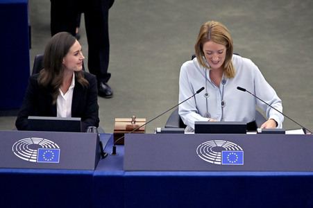 Rede von Sanna Marin im EU-Parlament in Straßburg