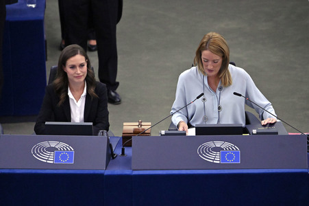 Rede von Sanna Marin im EU-Parlament in Straßburg
