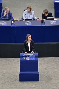 Rede von Sanna Marin im EU-Parlament in Straßburg