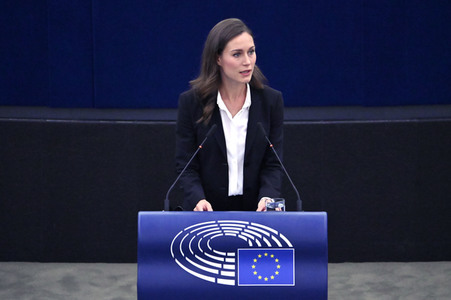 Rede von Sanna Marin im EU-Parlament in Straßburg