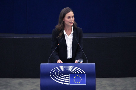 Rede von Sanna Marin im EU-Parlament in Straßburg