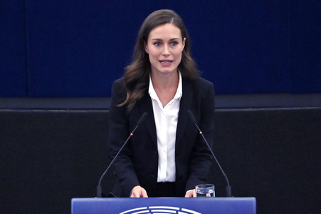 Rede von Sanna Marin im EU-Parlament in Straßburg