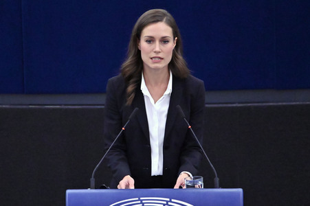 Rede von Sanna Marin im EU-Parlament in Straßburg