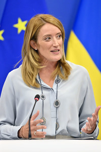 Pressekonferenz mit Sanna Marin und Roberta Metsola im EU-Parlament in Straßburg