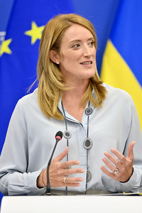 Pressekonferenz mit Sanna Marin und Roberta Metsola im EU-Parlament in Straßburg