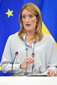 Pressekonferenz mit Sanna Marin und Roberta Metsola im EU-Parlament in Straßburg