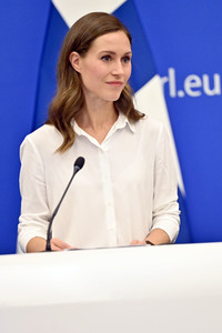 Pressekonferenz mit Sanna Marin und Roberta Metsola im EU-Parlament in Straßburg