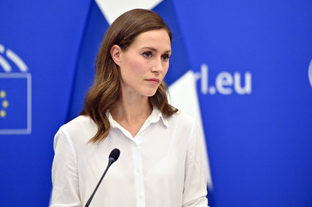 Pressekonferenz mit Sanna Marin und Roberta Metsola im EU-Parlament in Straßburg