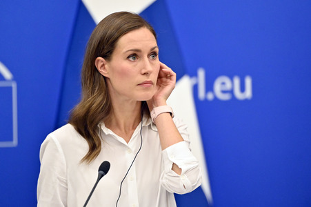 Pressekonferenz mit Sanna Marin und Roberta Metsola im EU-Parlament in Straßburg