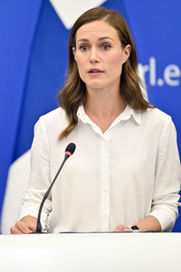 Pressekonferenz mit Sanna Marin und Roberta Metsola im EU-Parlament in Straßburg