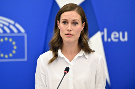 Pressekonferenz mit Sanna Marin und Roberta Metsola im EU-Parlament in Straßburg
