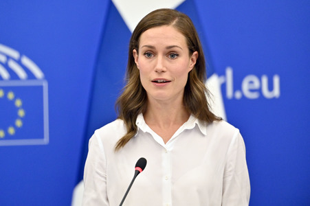 Pressekonferenz mit Sanna Marin und Roberta Metsola im EU-Parlament in Straßburg