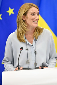 Pressekonferenz mit Sanna Marin und Roberta Metsola im EU-Parlament in Straßburg