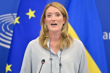 Pressekonferenz mit Sanna Marin und Roberta Metsola im EU-Parlament in Straßburg