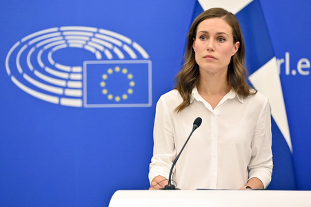 Pressekonferenz mit Sanna Marin und Roberta Metsola im EU-Parlament in Straßburg