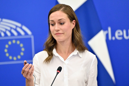 Pressekonferenz mit Sanna Marin und Roberta Metsola im EU-Parlament in Straßburg
