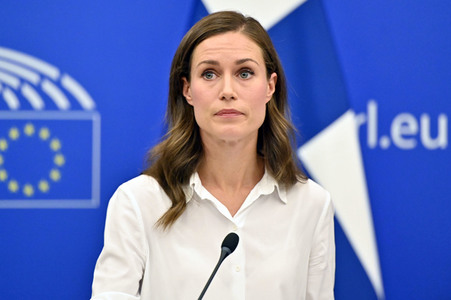Pressekonferenz mit Sanna Marin und Roberta Metsola im EU-Parlament in Straßburg