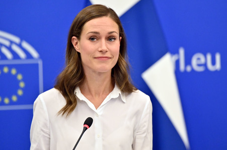 Pressekonferenz mit Sanna Marin und Roberta Metsola im EU-Parlament in Straßburg