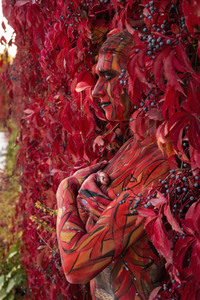 NATURE ART: Red Color Wall Bodypainting