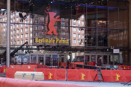 Aufbauarbeiten zur Berlinale 2023 in Berlin