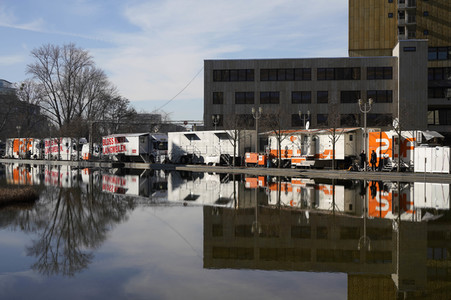 Aufbauarbeiten zur Berlinale 2023 in Berlin