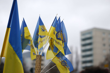 Demonstration für den Abzug russischer Truppen aus der Ukraine in Berlin