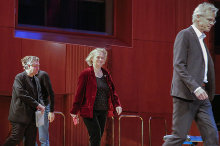 Elke Heidenreich, Dirk von Petersdorff und Marc-Aurel Floros auf der lit.Cologne 2023 in Köln