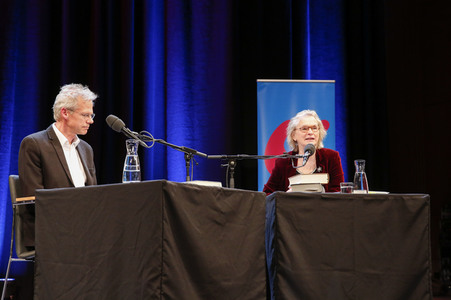 Elke Heidenreich, Dirk von Petersdorff und Marc-Aurel Floros auf der lit.Cologne 2023 in Köln