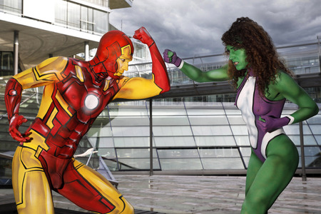 GEEK ART: She-Hulk & Iron Man Bodypainting