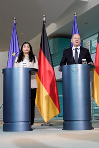 Pressestatement von Olaf Scholz und Reem Alabali-Radovan in Berlin