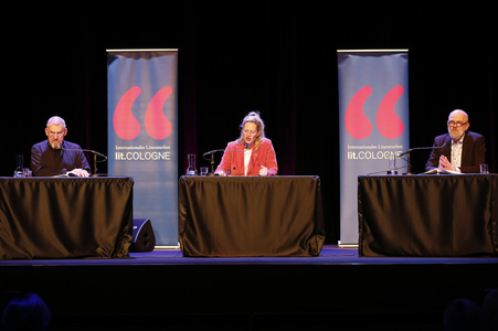 Dietmar Bär, Anna Schudt und Thomas Böhm auf der lit.Cologne 2024 in Köln