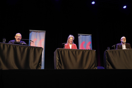 Dietmar Bär, Anna Schudt und Thomas Böhm auf der lit.Cologne 2024 in Köln