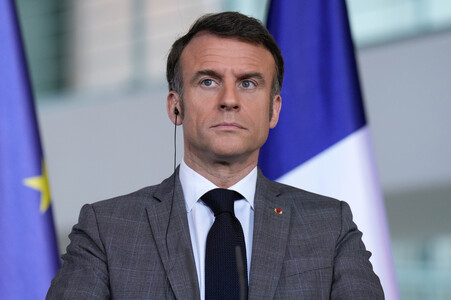 Pressestatement von Emmanuel Macron, Donald Tusk und Olaf Scholz in Berlin