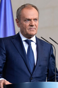 Pressestatement von Emmanuel Macron, Donald Tusk und Olaf Scholz in Berlin