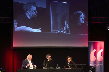Jan Schomburg und Maria Schrader auf der lit.Cologne 2024 in Köln